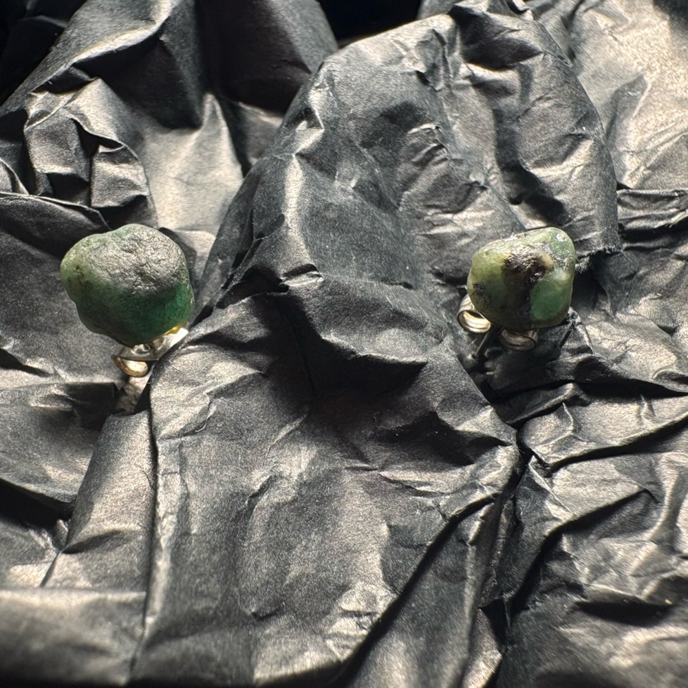 Raw Emerald Stud Earrings